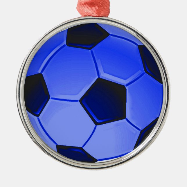 Blue American Soccer or Association Football Metal Ornament (Front)
