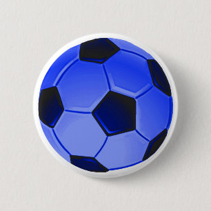 Blue American Soccer or Association Football Pinback Button