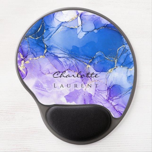 Blue Amethyst Watercolor Gold Glitter Customizable Gel Mouse Pad (Front)