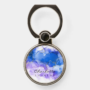 Blue Amethyst Watercolor Gold Glitter Customizable Phone Ring Stand