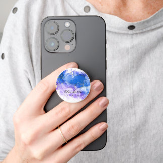 Blue Amethyst Watercolor Gold Glitter Customizable PopSocket
