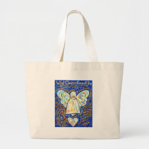 Blue &amp; Gold Cancer Angel - Large Large Tote Bag
