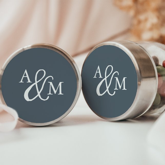 Blue Ampersand Monogram Wedding Classic Round Sticker (Creator Uploaded)