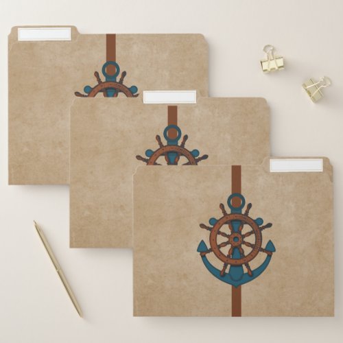 Blue Anchor And Brown Ship Rudder File Folder