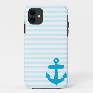 Blue Anchor and Light Blue Sailor Stripes iPhone 11 Case