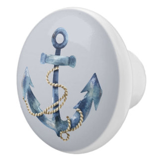 Blue Anchor and Rope on Gray Ceramic Knob