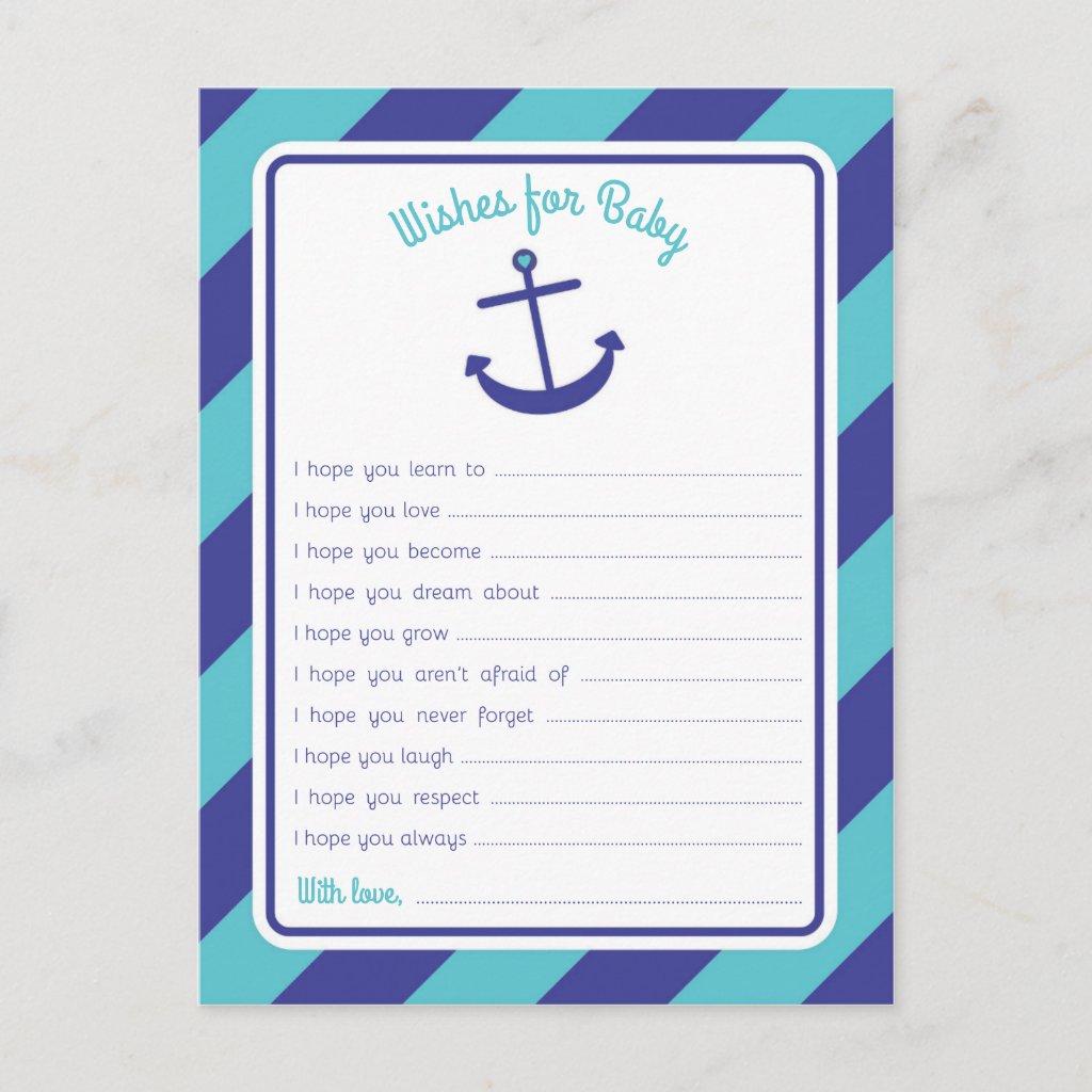 Blue Anchor Baby Shower Wishes for Baby Advice Card