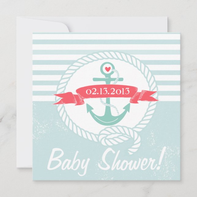 Blue Anchor Banner Nautical Baby Shower Invitation (Front)