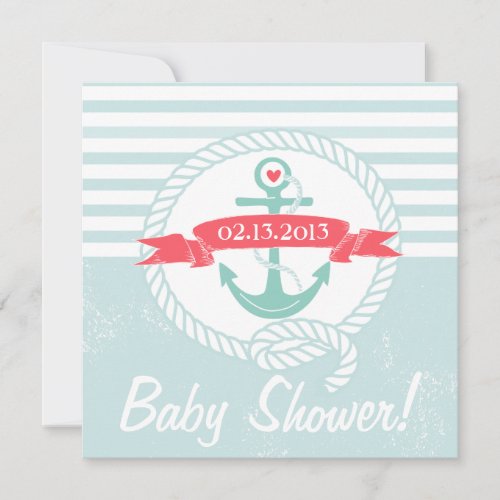 Blue Anchor Banner Nautical Baby Shower Invitation