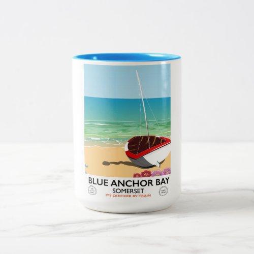 Blue Anchor Bay Somerset travel poster Two_Tone Coffee Mug