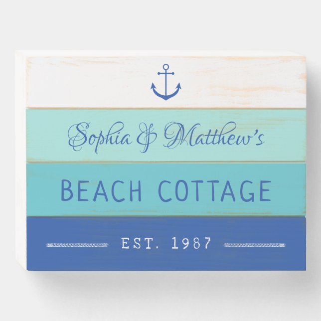 Blue Anchor Beach Home Wooden Box Sign (Front Horizontal)