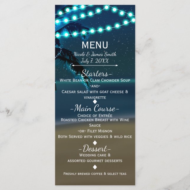 Blue Anchor Beach String Lights Wedding Menu (Front)