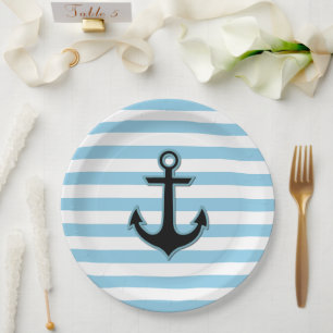 Blue Anchor, Boat Anchor, Ship Anchor, Stripes Paper Plates