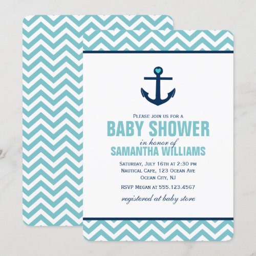 Anchor and Chevrons Nautical Baby Shower {blue} Card