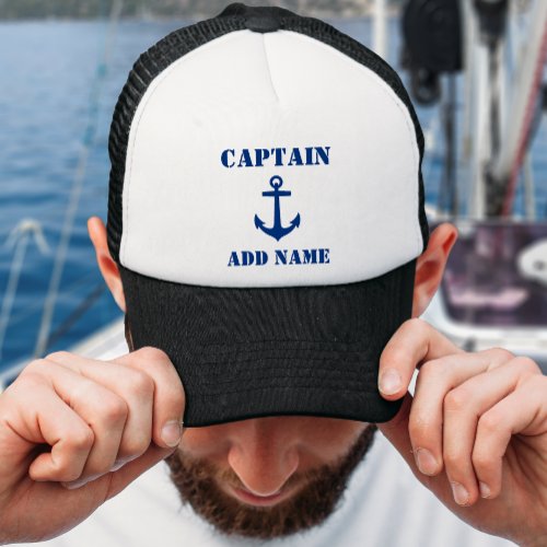 Blue Anchor Captain Add Name or Boat Name Trucker Hat