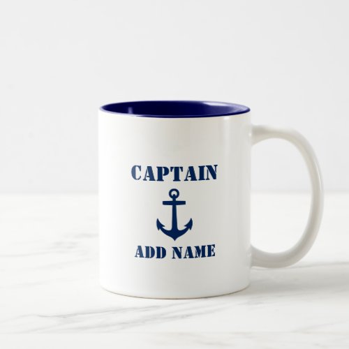 Blue Anchor Captain Add Name or Boat Name Two_Tone Coffee Mug