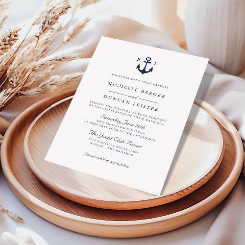 Blue Anchor Classic Nautical MONOGRAM Wedding Invitation