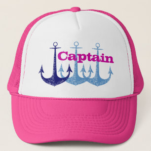 Blue anchor, girly, captain, personalized trucker hat