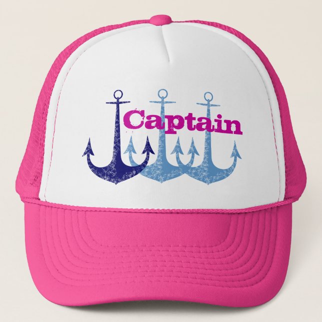 Blue anchor, girly, captain, personalized trucker hat (Front)