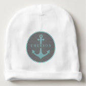 Blue Anchor + Gray Chevron Baby Beanie (Front)