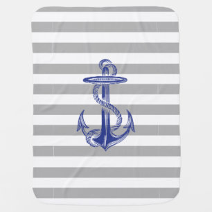 Blue Anchor Gray White Stripe Baby Blanket