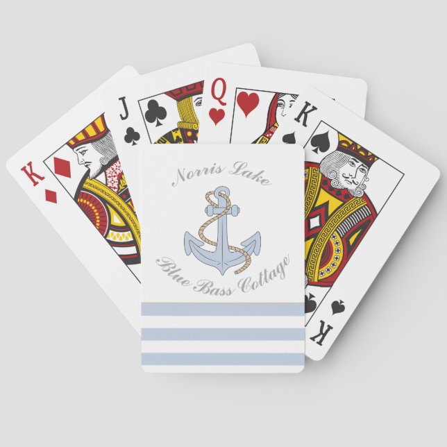 Blue Anchor Lake Vacation Beach House Name Stripes Poker Cards (Back)