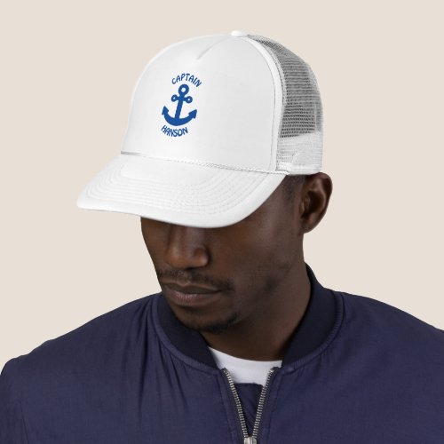 Blue Anchor Logo Style Personalized Captain Trucker Hat