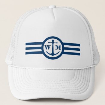 Blue Anchor Monogram Logo Hat by GiftCorner at Zazzle