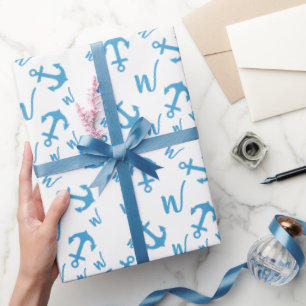 Blue Anchor & Monogram Wrapping Paper