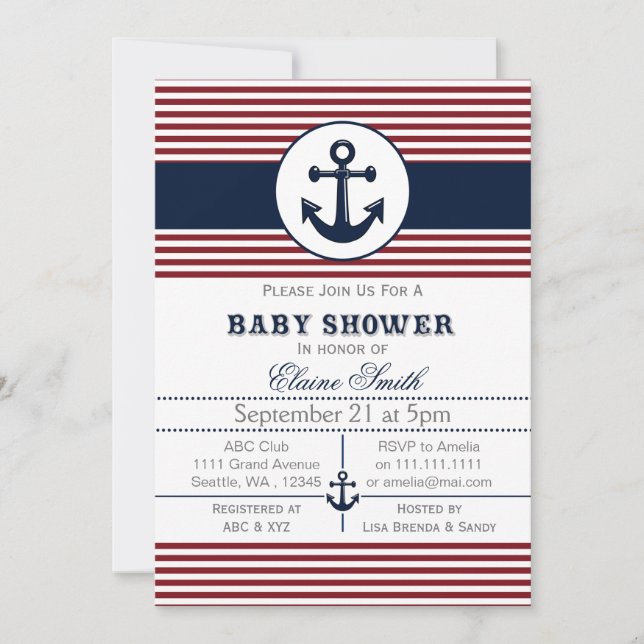 blue anchor nautical baby shower invitation (Front)