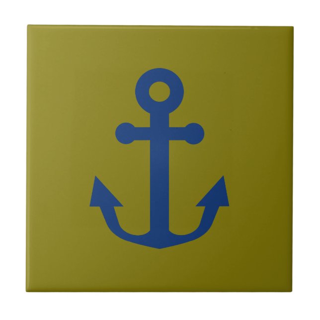 Blue Anchor Nautical Design Ceramic Tile (Front)