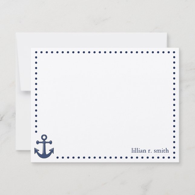 Blue Anchor Nautical Personalized Note Card (Front)