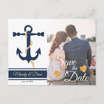 Blue Anchor- Nautical Save The Date Postcard by chandraws at Zazzle