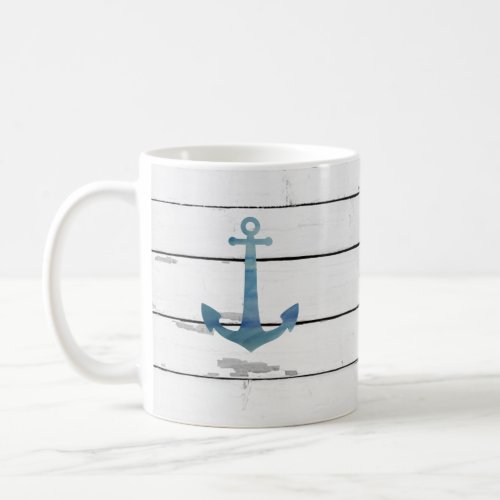 Blue Anchor Nautical Shiplap Rustic Coffee Mug