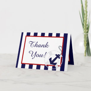 Blue Anchor Nautical Wedding Folded Thank You Card
