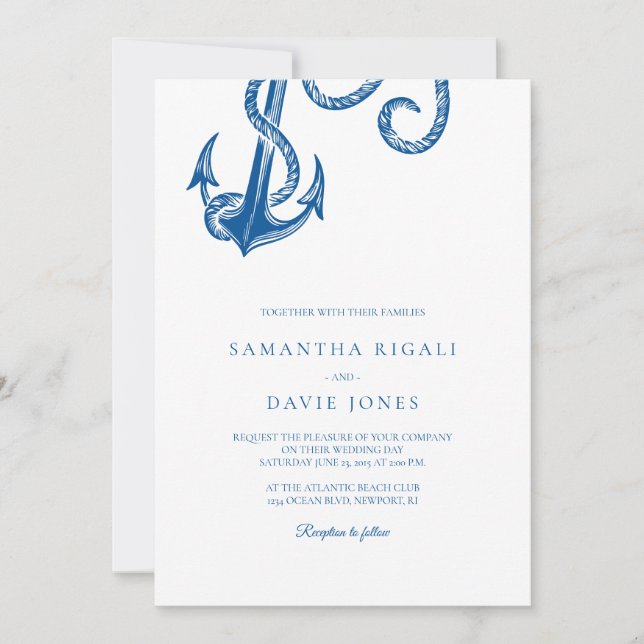 Blue Anchor Nautical Wedding Invitation (Front)
