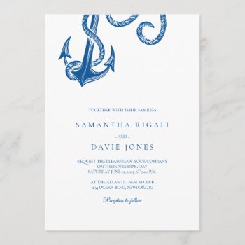 Blue Anchor Nautical Wedding Invitation by VGInvites at Zazzle