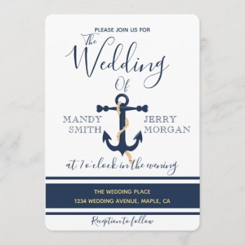 Blue Anchor- Nautical Wedding Invitation by chandraws at Zazzle