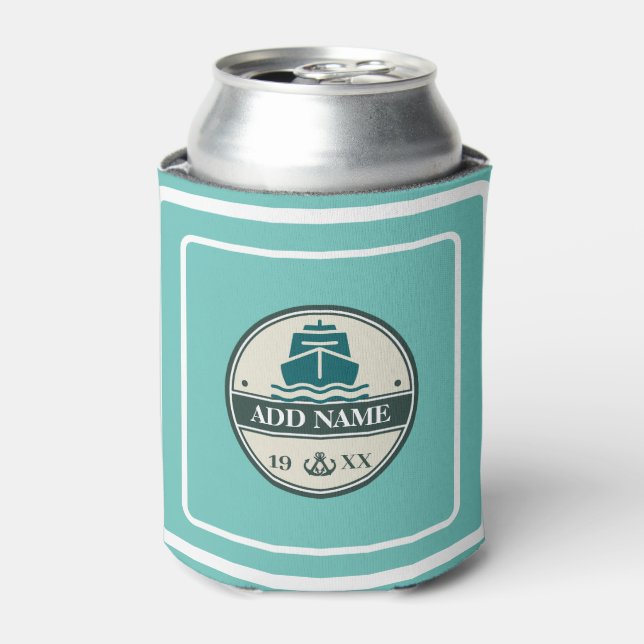 Blue Anchor Nautical Welcome yacht sailing Boat  Can Cooler (Can Front)