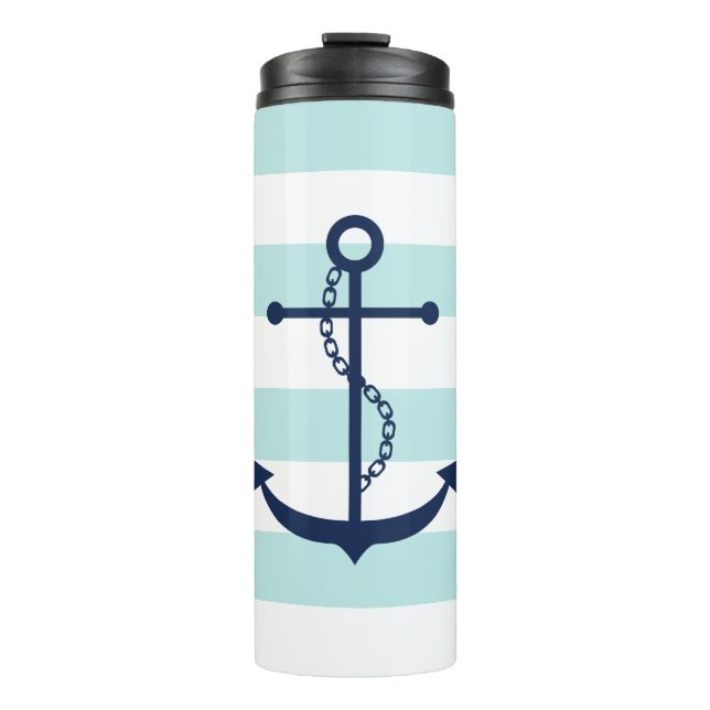 Blue Anchor on Light Blue Stripes Thermal Tumbler (Front)