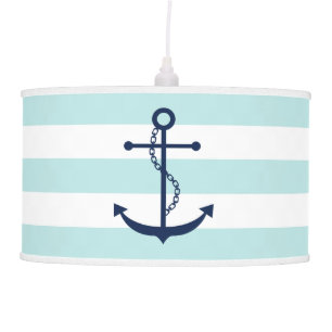 Blue Anchor on Mint Stripes Hanging Lamp