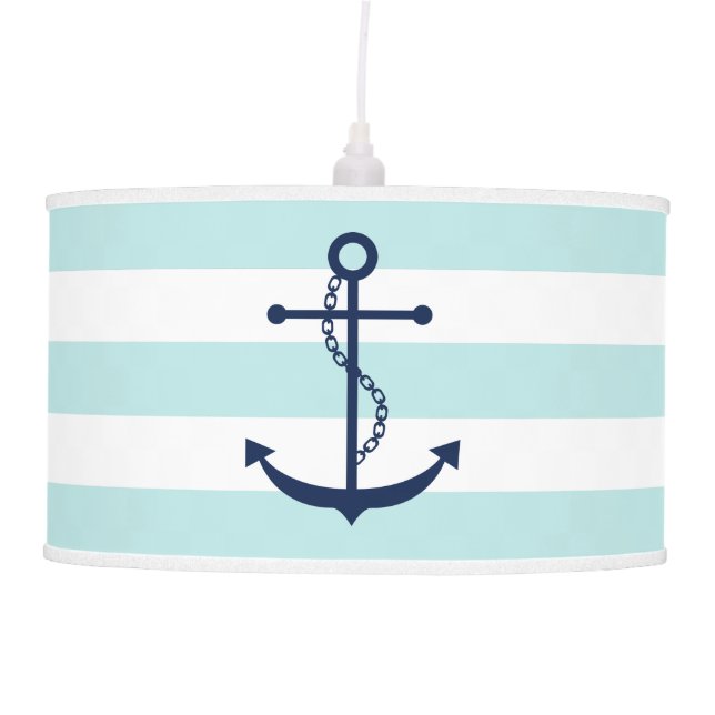 Blue Anchor on Mint Stripes Hanging Lamp (Front)
