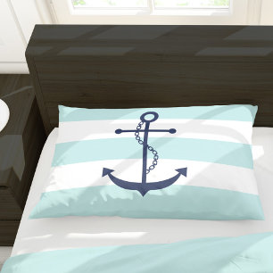Blue Anchor on Mint Stripes Pillow Case