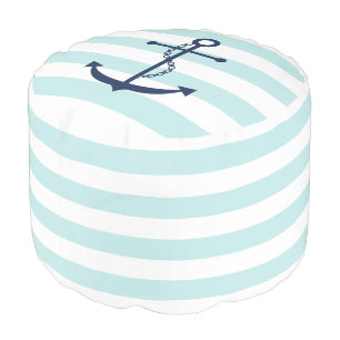 Blue Anchor on Mint Stripes Pouf