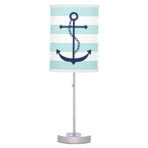 Blue Anchor on Mint Stripes Table Lamp