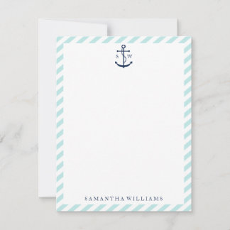 Blue Anchor on Mint Stripes Thank You Notes