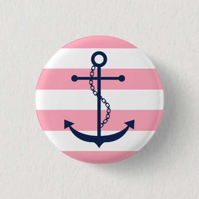 Blue Anchor on Pink Stripes Button (Front)