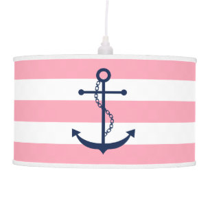 Blue Anchor on Pink Stripes Ceiling Lamp
