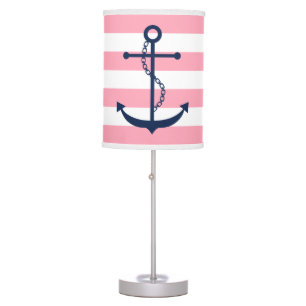 Blue Anchor on Pink Stripes Table Lamp