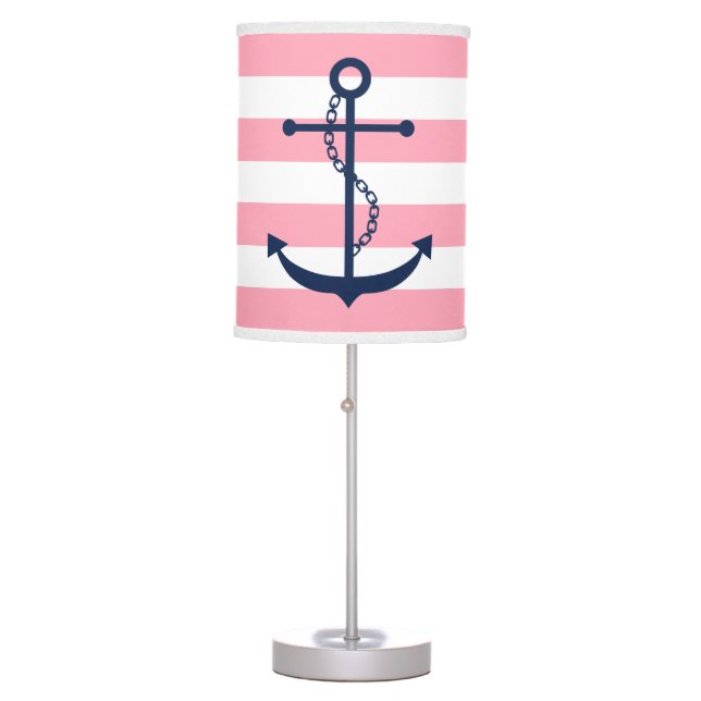 Blue Anchor on Pink Stripes Table Lamp (Front)